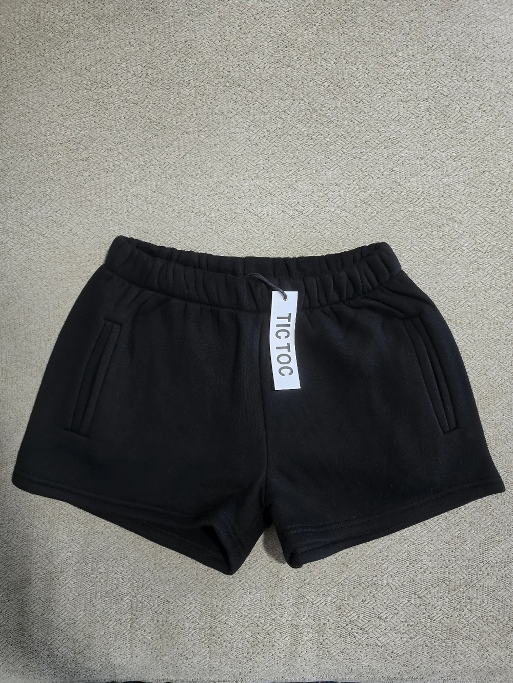 Tic Toc Essentials Momo Black Fleece Relaxed High Waist Lounge Shorts - Medium